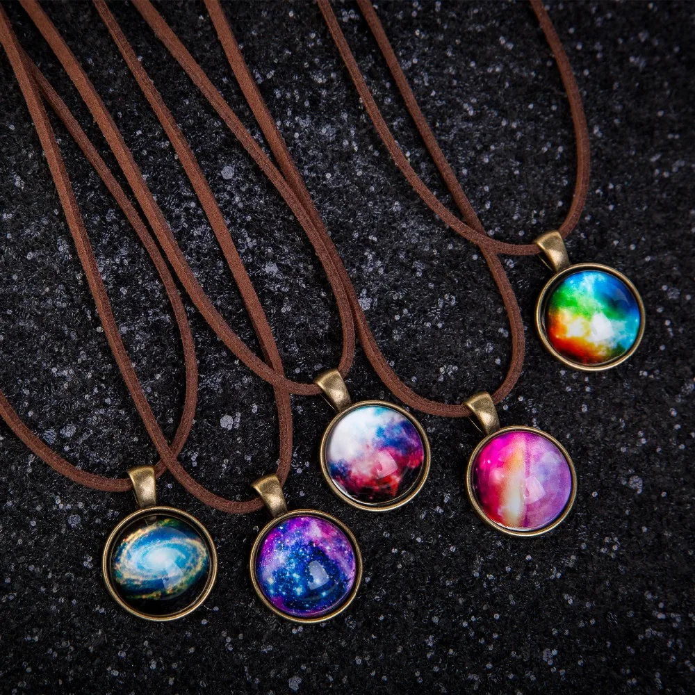 New Korean Velvet Cosmic Sky Leather Rope Necklace Glass Chain