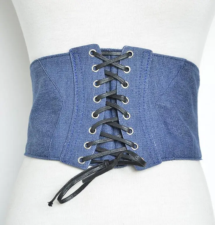 

Women's runway fashion denim fabric elastic Cummerbunds female Dress Corsets Waistband Belts decoration wide belt R1398