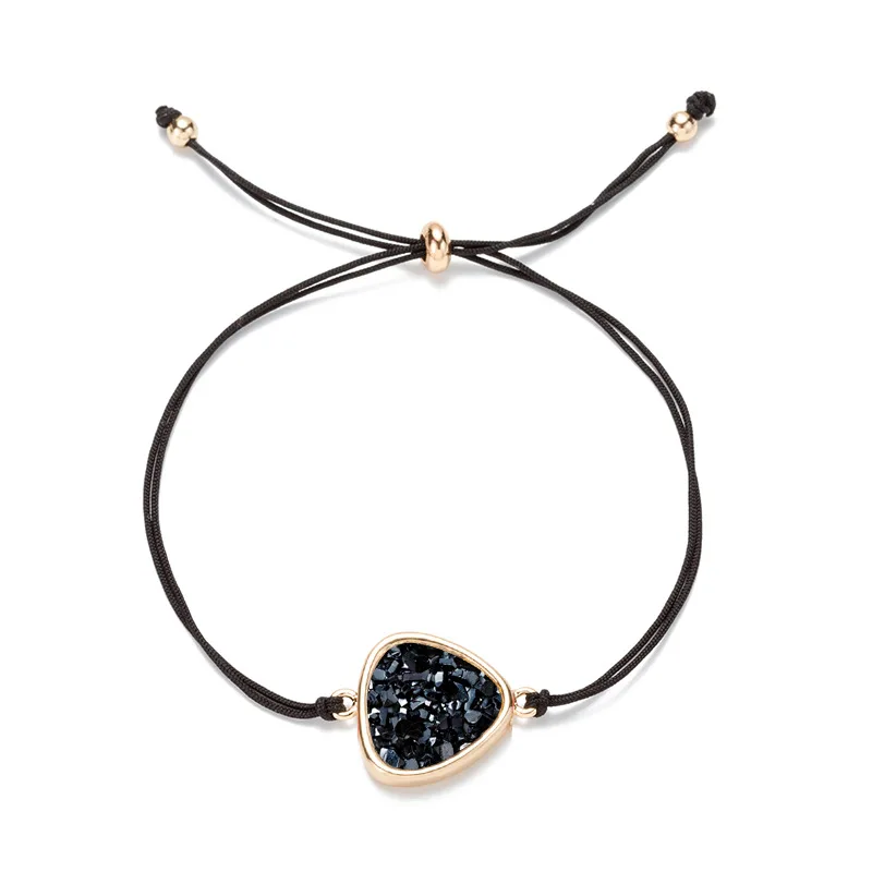 

New Geometric Triangle Druzy Bracelet For Women Black String Rope Charm Bracelet Female Summer Crystal Stone Jewelry Gift