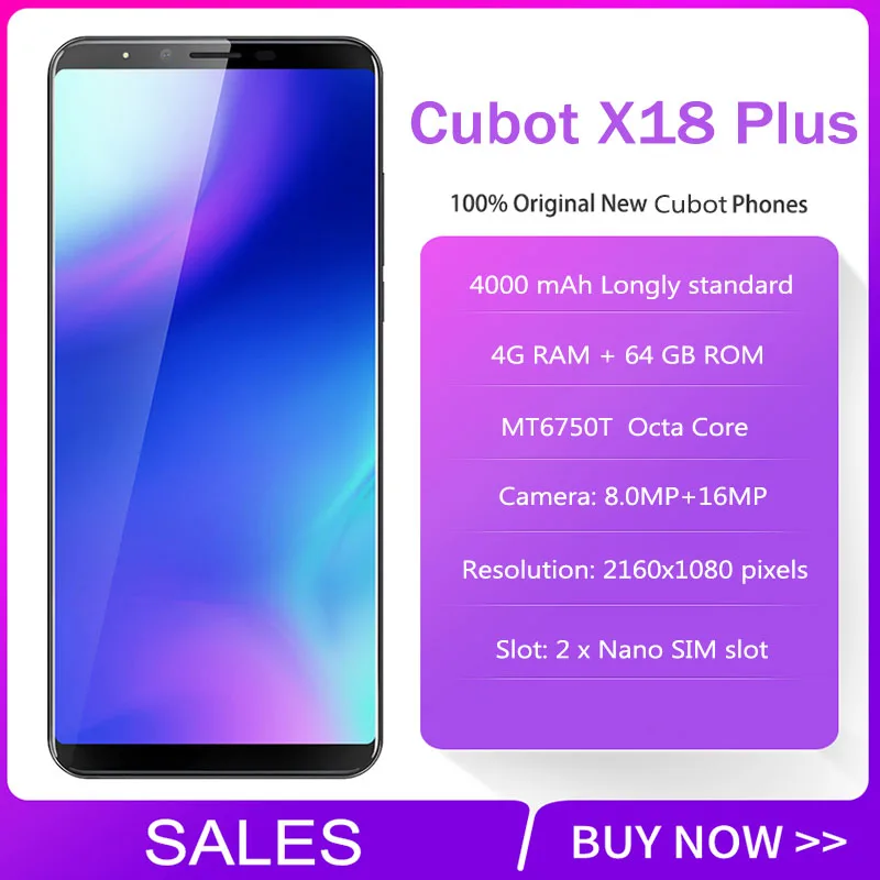 Cubot X18 Plus Smartphone 4000mAh big battery 5.99\