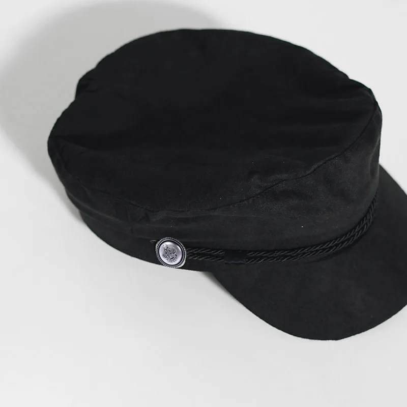 Высокая уличная мода, черная женская шляпа, повседневный веревочный Кепка на плоской подошве, элегантная осенне-зимняя праздничная одежда, 90 s, теплый берет для девочек - Цвет: Черный