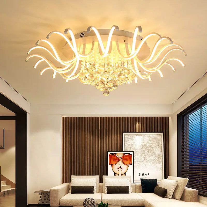 

New Round crystal chandelier For Living Room Bedroom Home AC85-265V Aluminum Modern lustre Led Chandelier lighting Lamp Fixture