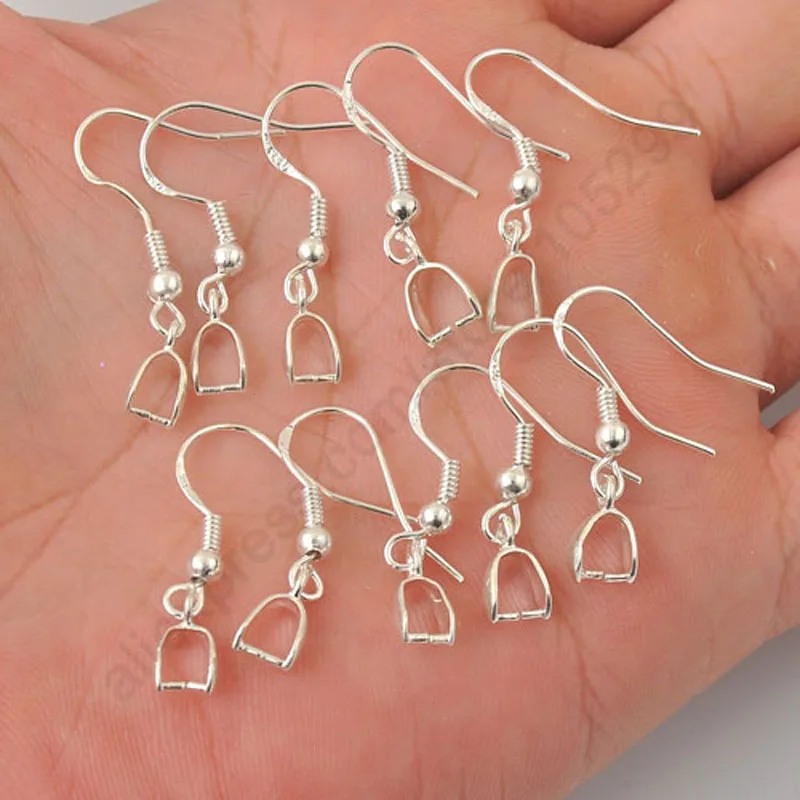 

Wholesale 100 PCS Lot BeadsJewelry Findings Pinch Bail 925 Sterling Silver Hook Earring Fast Free Shipping
