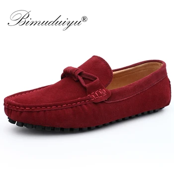 

BIMUDUIYU New 2019 Men Cow Suede Leather Loafers Slip on Men Casual Shoes Comfortable Breathable Driving Moccasins Boat Shoes