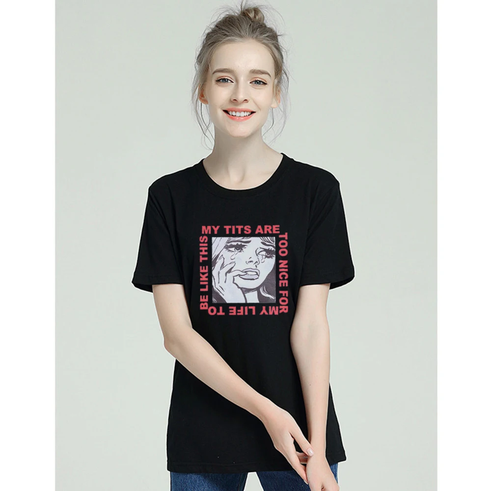 

Funny 2019 Summer T Shirt Women Cotton My Tits Sexy Pop Art O-neck Short Sleeve Tops Tees Female Tumblr Fashion Kawaii Tshirt