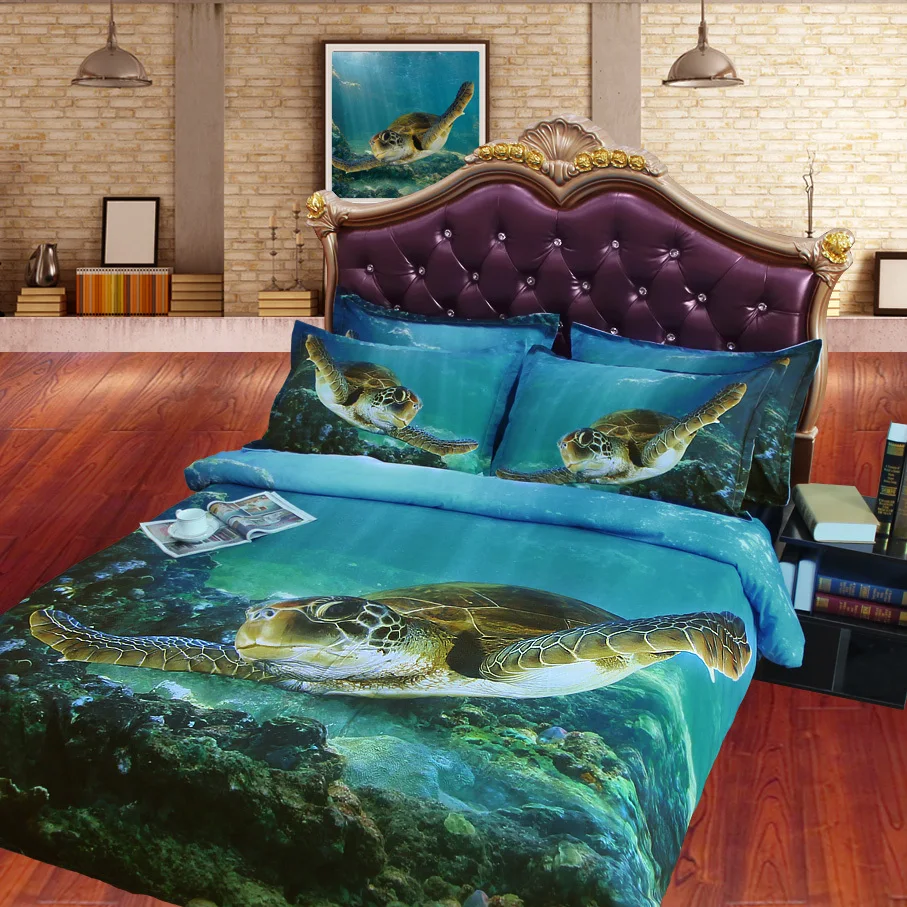 Jf079 Magic Ocean Adventure Green Blue Sea Turtle Print 5pcs