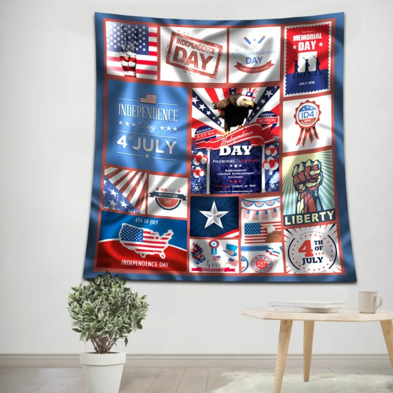 

4th Of July Themed 3D Printed Camping Throw Blanket Decorative Quilt For Traveling, Picnics, Beach Trips, Concerts, Home Decor