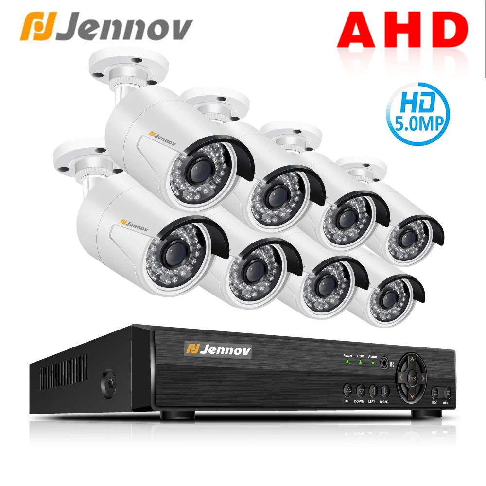 

Jennov 8CH 5MP HD AHD Camera DVR Kit Security Camera System CCTV Set Video Surveillance System P2P Night Vision IP Waterproof