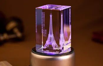 

TOP COOL ART- OFFICE HOME Decor art love token 3D Eiffel Tower Crystal Image statue