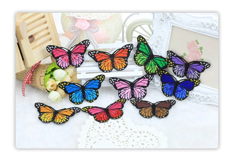 10 шт цветные бабочки, термонаклейки на одежду, нашивки для одежды, значки Аппликации, термонаклейки