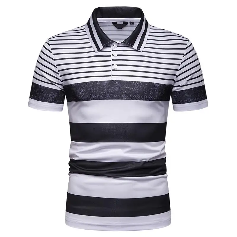 

Hawaiian Casual New Polo Shirt for Men Summer Tops Men's Clothing Stripe Men Polo Shirt Short sleeve Beach New