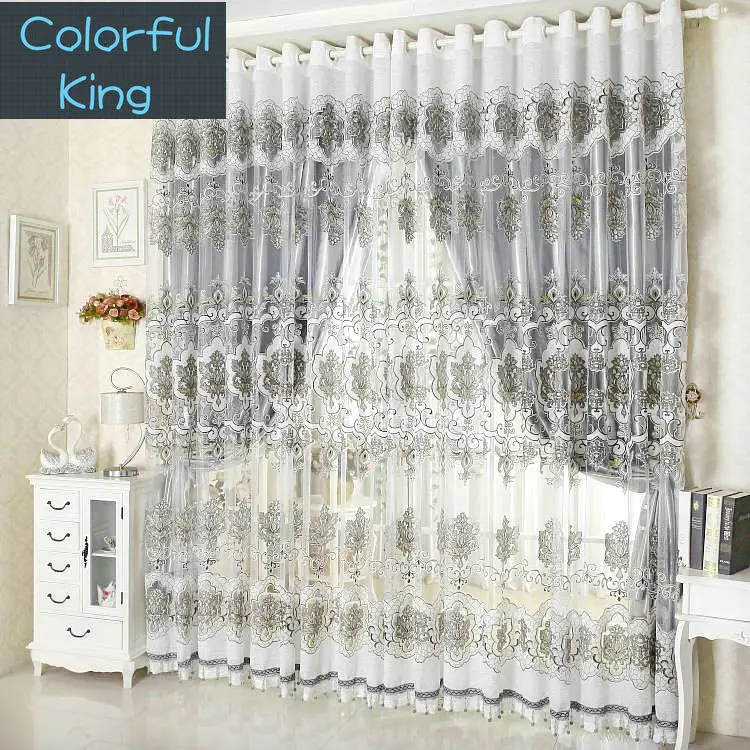 

Ready Made Luxury Beads for Decoration Home Curtains For Living Room/Bedroom Tulle+ Thick Curtains Eyelet Hook Free Shipping