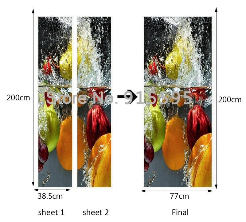 3D наклейки на дверь с фруктами, художественная фреска, ПВХ самоклеющиеся водонепроницаемые фотообои, Современное украшение для двери гостиной, 3D покрытие для стен