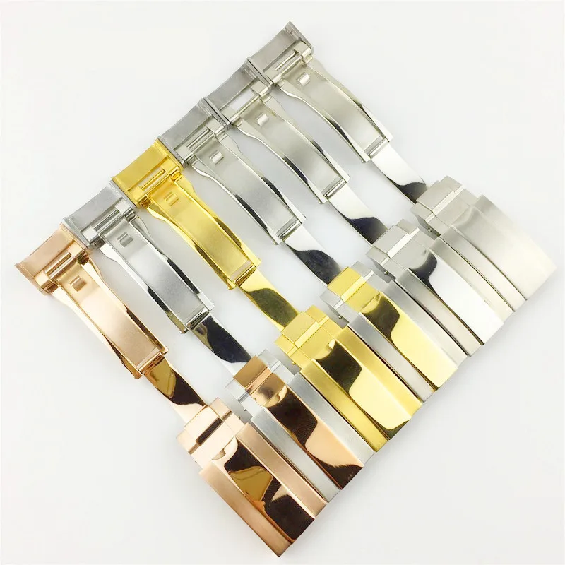16 * 9mm Stainless Steel Watch Band Folding Buckle Glide Lock Clasp Steel For Rol submariner Bracelet Rubber Leather Strap Belt