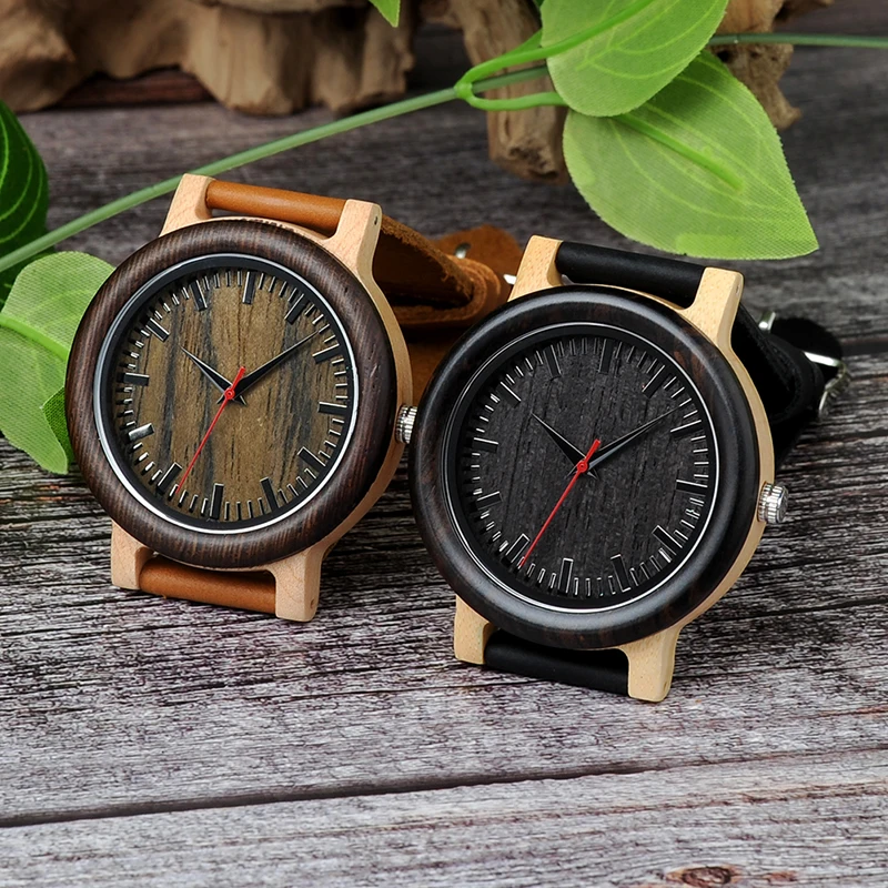 BOBO BIRD M13M14 Wenge Wood Bamboo Watches for Men Simple Design Quartz Wristwatch in Wooden Gift Box