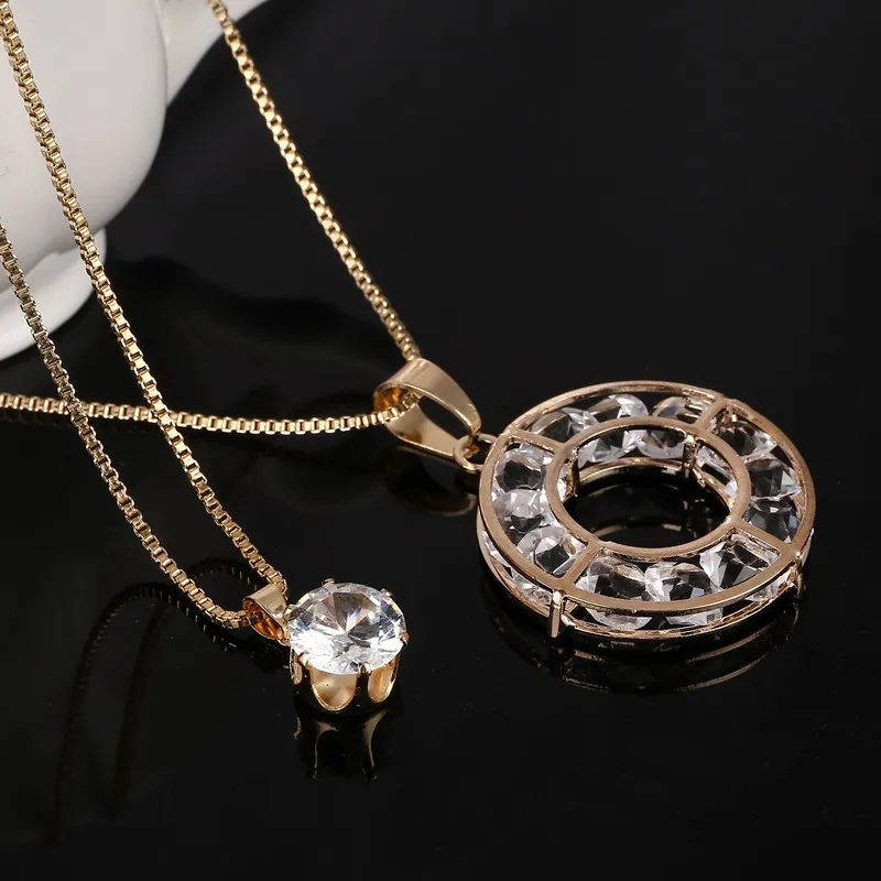 

Fashion Shinning Zircon Stone Circle Pendant Necklace Golden Plated Long Chains Necklace For Women Drop Shipping