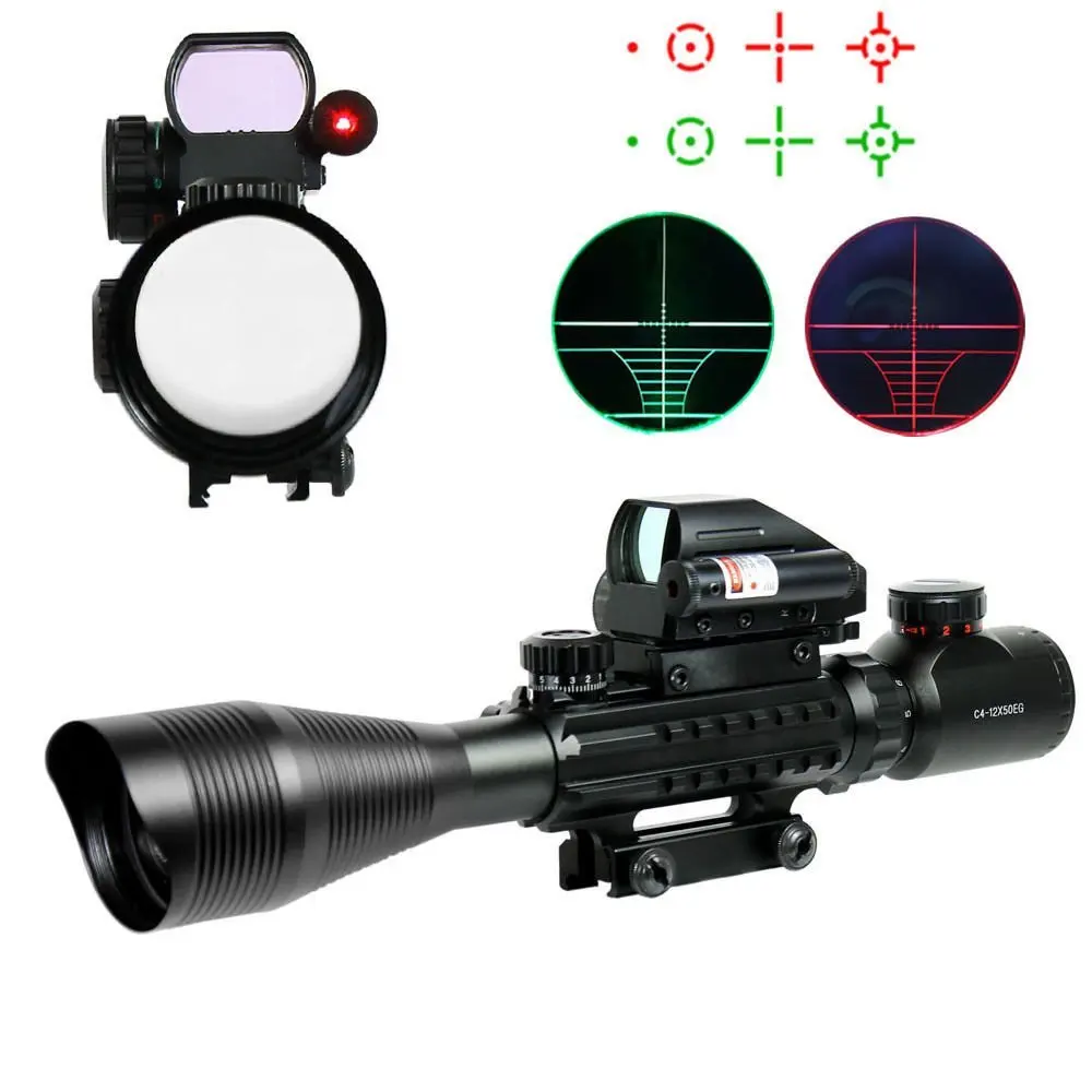 

4-12X50 EG Tactical Rifle Scope with Reticle Sight & Red Laser