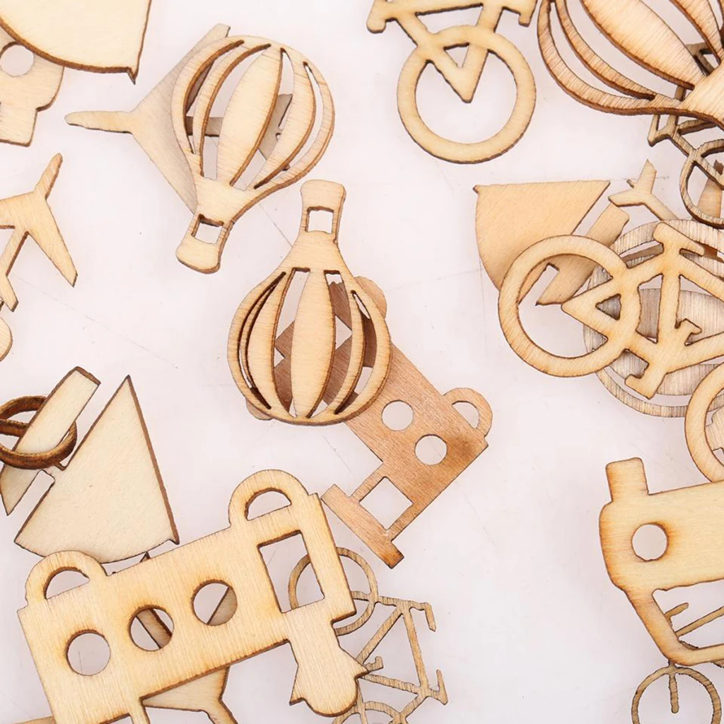 24pcs  Cut Wood Vehicle Shape Embellishments DIY Scrapbooking Art Craft