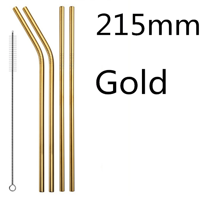 4 шт./компл. Многоразовые соломинкой Высокое качество 304 Нержавеющая сталь металлическая соломинка с чистящая щетка для кружек панели инструментов - Цвет: Gold 215
