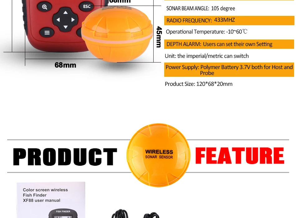 Goture XF88 рыболокатор русская и английская версия беспроводной гидролокатор портативный контурный термометр эхолот рыболокатор