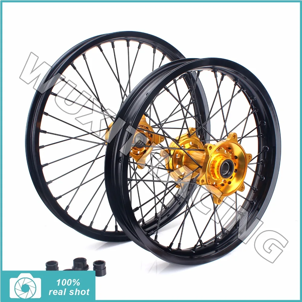 21" 18" Front Rear Motocross MX Black Wheel Rim Gold CNC Hub Set for