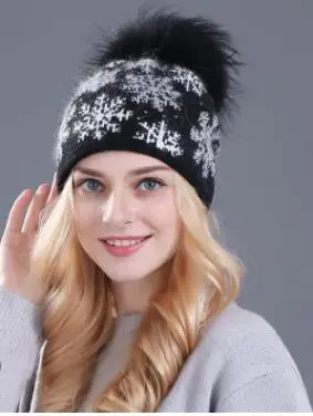 

1pcs/lot wool rabbit fur knitted hat Skullies winter hat for women girls hat casual snowflake beanies hat