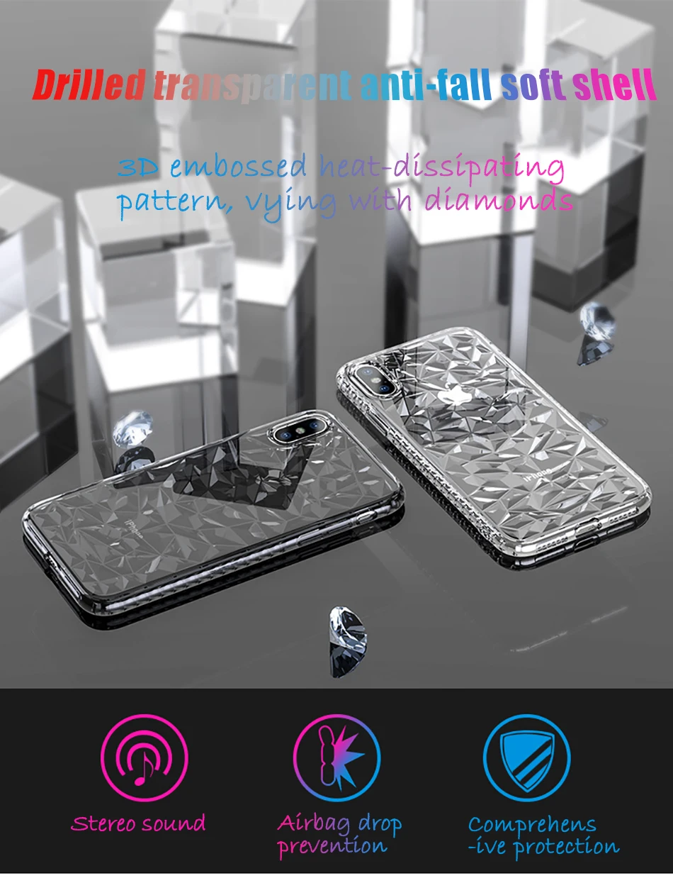 !ACCEZZ Luxury Soft 3D Phone Cases For iPhone X 10 8 7 Plus TPU Anti-Shock Back Transparent Mobile Full Protection Cover Shell (1)