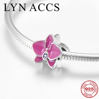 

Pink Enamel flower 925 Sterling Silver deep purple CZ fine Beads for Women Jewelry making Fit Original Pandora Charm Bracelet