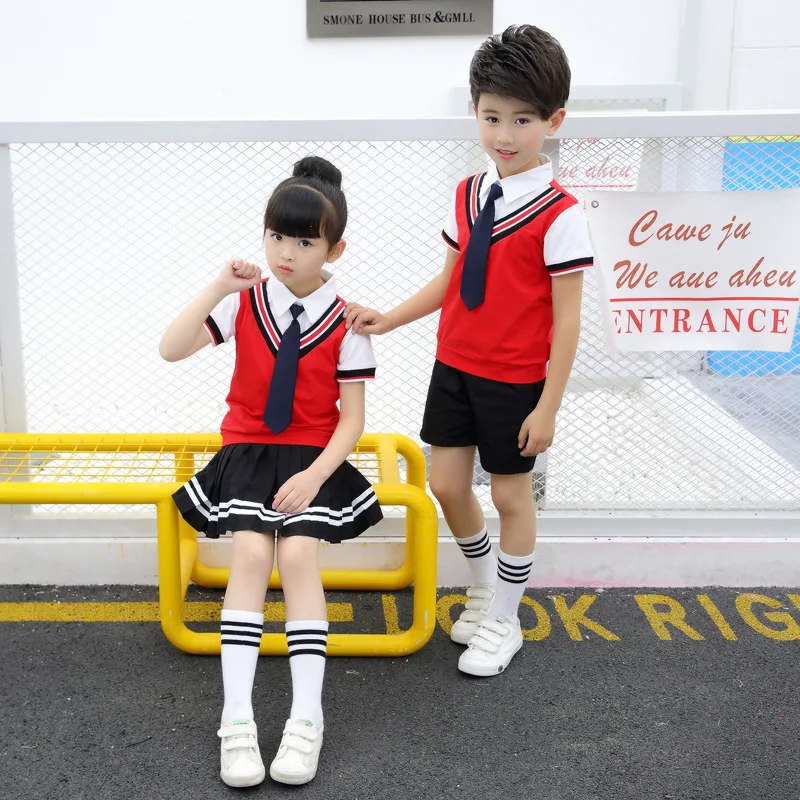 

New Pattern Pupil School Uniform Summer England Pure Cotton Motion Order Bring Short Sleeve Kindergarten Park Service