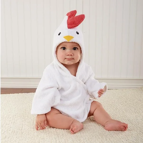 Модная новинка для малышей; белый хлопковый Халат с капюшоном и рисунком курицы из мультфильма; банный халат для детей 0-12 месяцев;