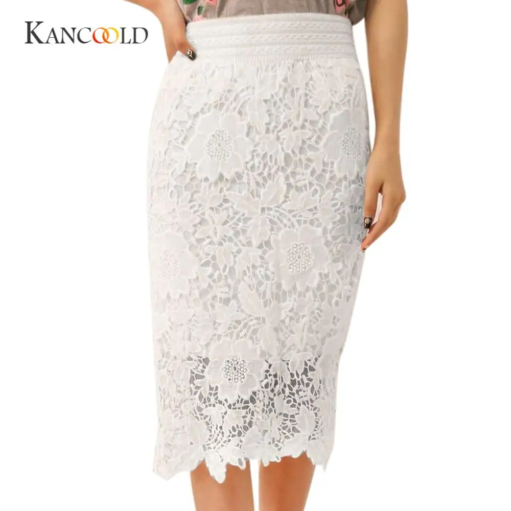 

KANCOOLD Fashion women's Skirts girl sexy Skirts Elastic Lace Knee-Length High Waist Party Solid Skirt Plus Size XXXL m30 ma9