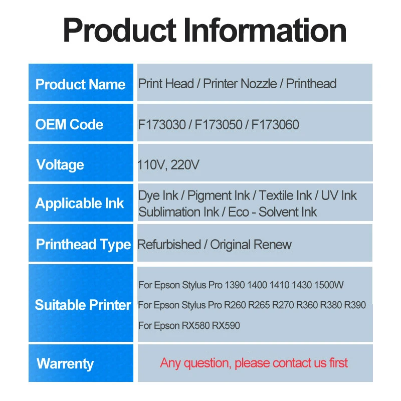 F173050 F173030 F173060 Печатающая головка для Epson 1390 1400 1410 1430 R360 R380 R390 R265 R260 R270 Rx580 Rx590|Детали