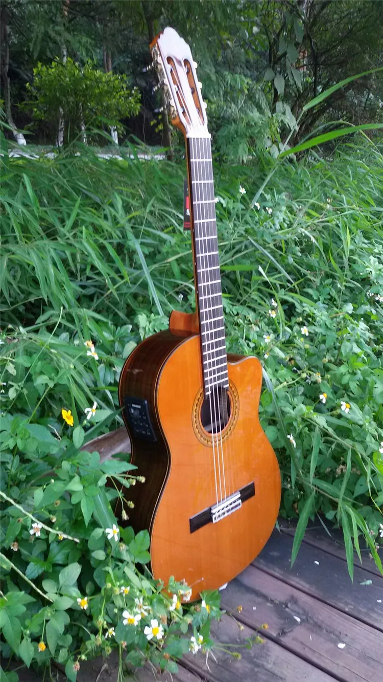 Guitarra Española eléctrica hecha a mano de 39 pulgadas, guitarra acústica de Cedro sólido de vendemia/palisandro + cuerdas, guitarra clásica