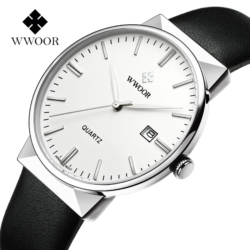 WWOOR Top Brand Watch Men Casual Quartz Date Fashion Creative Leather Waterproof Sport Wrist Relogio Masculino | Наручные часы
