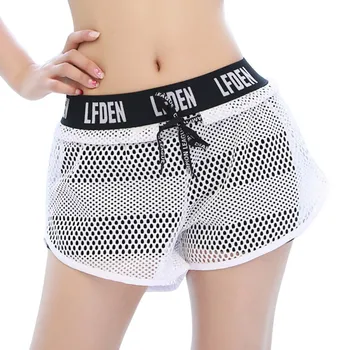 

Women's Mesh Causal Fitness Shorts Fake Two Pieces Elastic Workout Running Shorts Ladies Short Compression Letter Loose Short