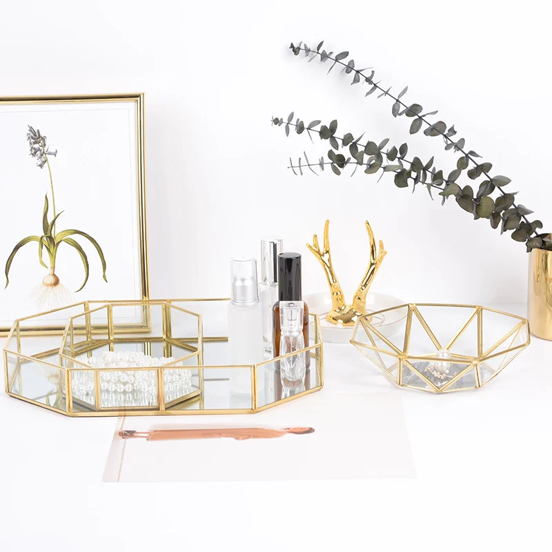 بسيطة الزجاج النحاس الهندسة سلة التخزين منظم منزلي للمجوهرات مستحضرات التجميل الساخن بيع بسيطة الزجاج النحاس الهندسة سلة التخزين منظم منزلي للمجوهرات مستحضرات التجميل الساخن بيع