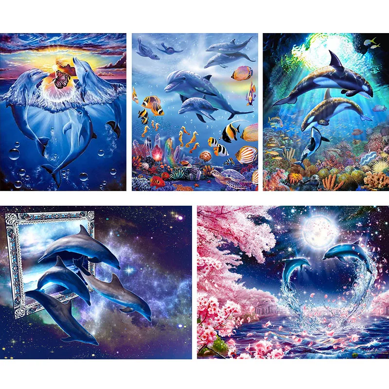 Diamond Embroidery 5D Dolphin Love Cross Stitch Crystal Square Unfinish Animal Decor Diy Painting Gifts | Дом и сад