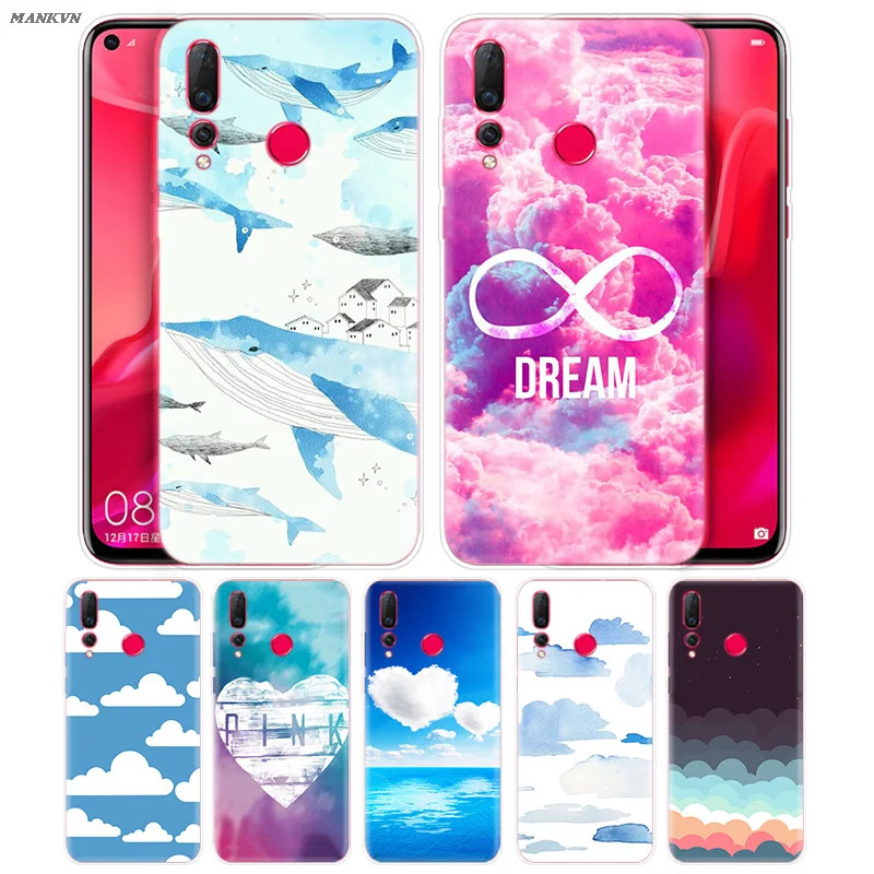 

Case for Huawei Mate 20 Honor 9 10 8X 8C Nova 3i 4 Lite Pro P Smart Y6 Y9 Prime 2018 Blue Sky And White Clouds Print Cover Coque