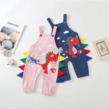 Модный хлопковый комбинезон высокого качества с аппликацией динозавра для мальчиков и девочек, 3 цвета