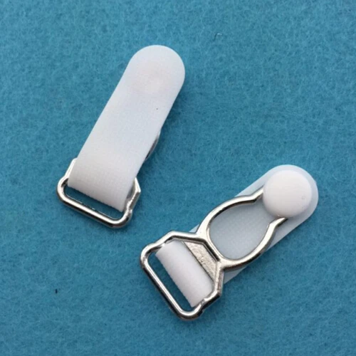 100 pcs/pack 1.2cm Silver Metal+White PP Garter Clip Garment clips ...