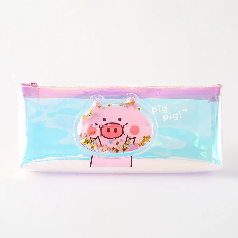 BECODE Cartoon Pencil Case Kawaii Large Capacity Pencilcase School Supplies PVC Pencil Bag Storage Box Pencils Pouch Stationery - Цвет: Happy pig