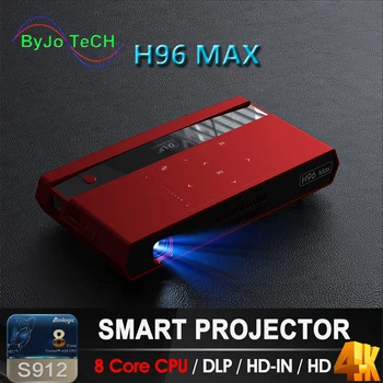 Günstige ByJoTeCH H96 MAX DLP Tragbare Projektor LED S912 Android 8 Core CPU Full HD 4 K 200 Zoll WIFI 5G Bluetooth Lautsprecher Stativ Geschenk