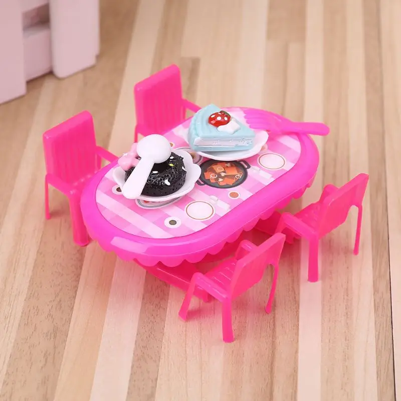 1 Set Doll Kitchen Pretend Play Toys Kids Children Plastic Furniture Appliance Miniature Full Kitchenware Desk Cartoon Baby Toy