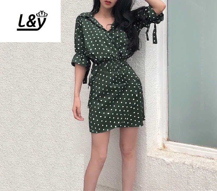 L & Y на шнуровке в платье горошек Для женщин новые модные поступления