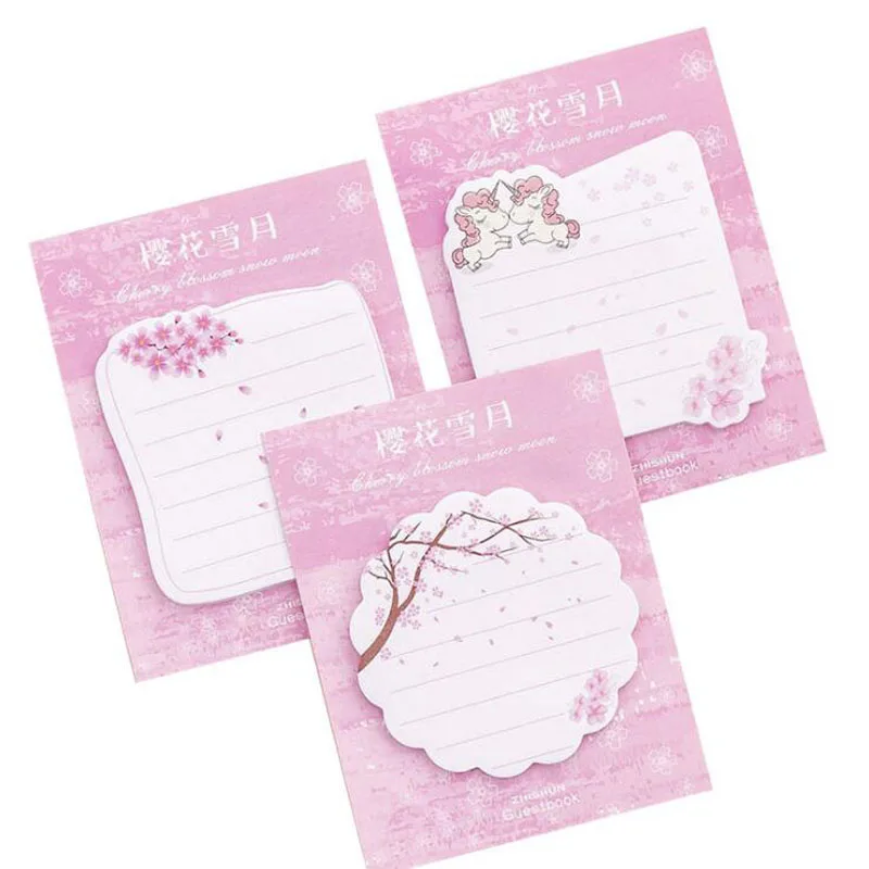 Cute Unicorn Memo Pad Plan Paper Sticky Notes Kawaii Cherry Blossoms Stickers Notebook Notepad Office School Supplies Stationery