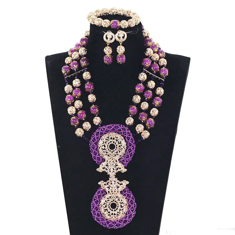 Purple Coral Bead African Wedding Jewelry Sets Dubai Gold Chunky Bib Necklace Set Traditional Nigerian Wedding Beads Gift WE144 Purple Coral Bead African Wedding Jewelry Sets Dubai Gold Chunky Bib Necklace Set Traditional Nigerian Wedding Beads Gift WE144