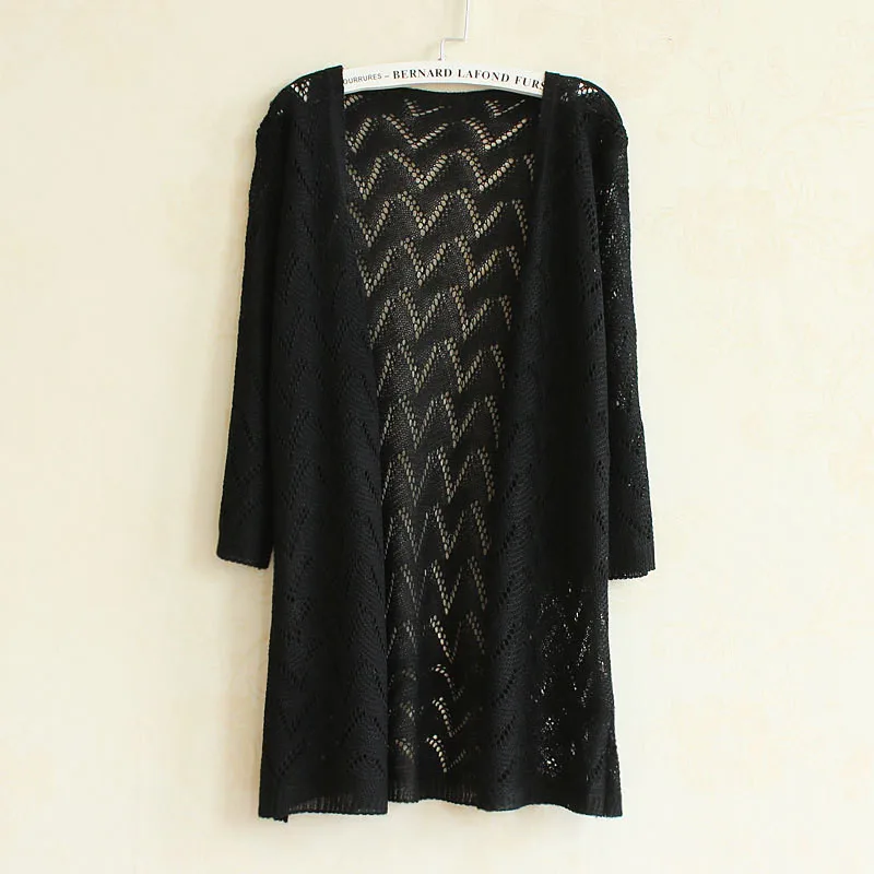 2016New fall Loose Long sweater coat Knitted Lace Openwork crochet cardigan  Sun shirt Air-conditioned shirt ride outside Smock