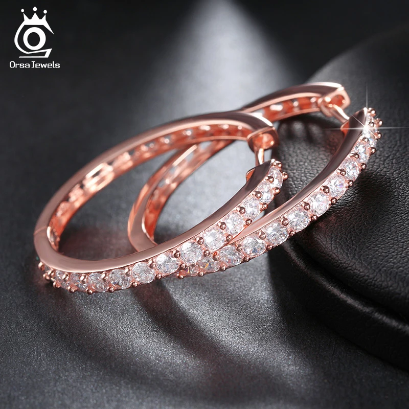 ORSA JEWELS 2017 Цвет Розовое Золото Большие Серьги Кольца Украшенные Камнями Роскошные
