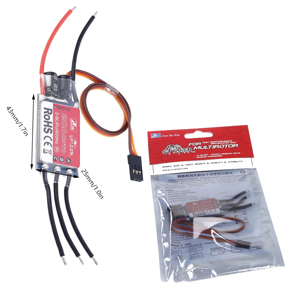 1 шт. ZTW Spider Series 20A 30A 40A OPTO Бесщеточный Регулятор скорости ESC для мультикоптера 2-6S Lipo 600 Гц