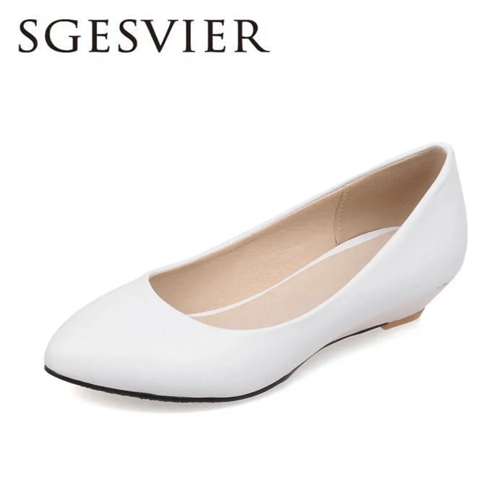 white SGESVIER/женские туфли-лодочки; Туфли на танкетке с острым носком на низком каблуке; женские низкие слипоны; цвет белый, черный; туфли-лодочки; женская обувь; размеры 32-48; OX094 - Цвет: white